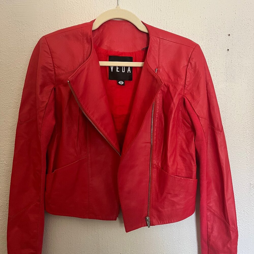 VEDA Lamb Leather Moto Jacket | Red | Women's Small